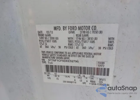 2013 Ford F-150 Xl from USA, damaged, VIN 1FTNF1CF5DKE52790